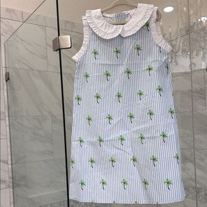 Tropical Palm Kids Dress with Ruffled Collar